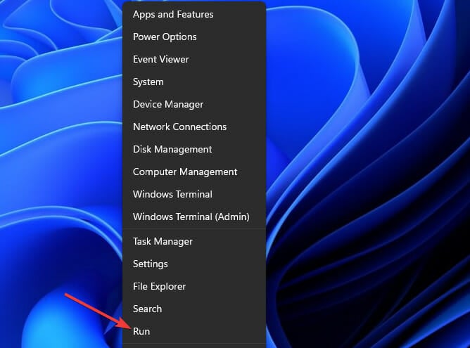 Пункт меню «Выполнить» в меню Пуск / Power User