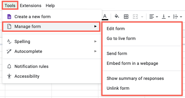 Выберите Tools, Manage Form