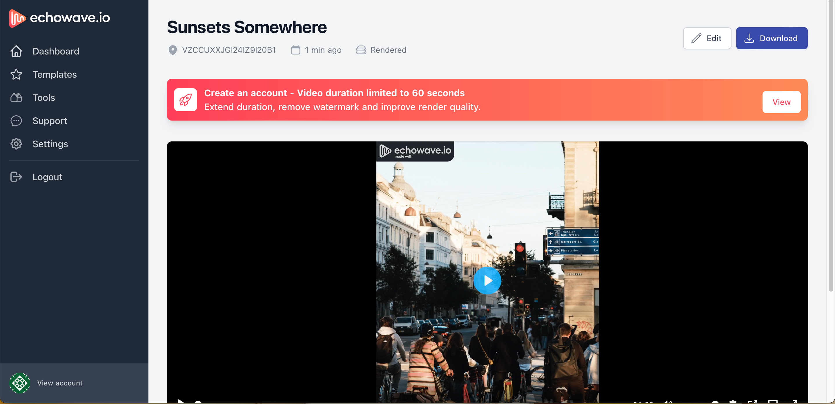Опция загрузки в приложении Echowave