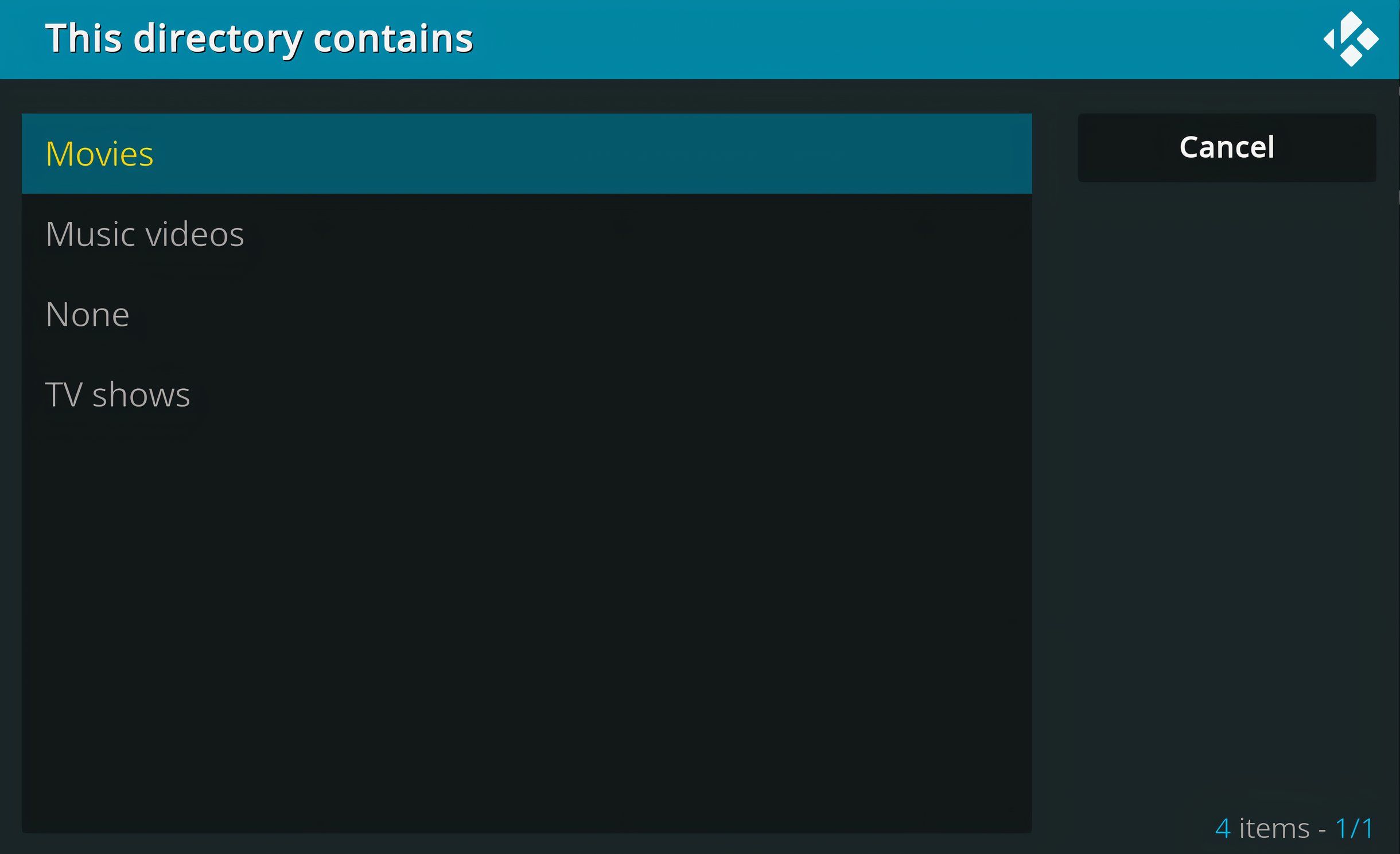 Выбор типа контента в библиотеке.