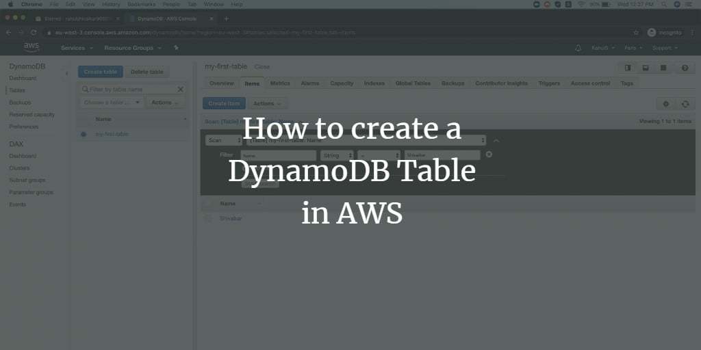 Создание таблицы Amazon DynamoDB (On-Demand)