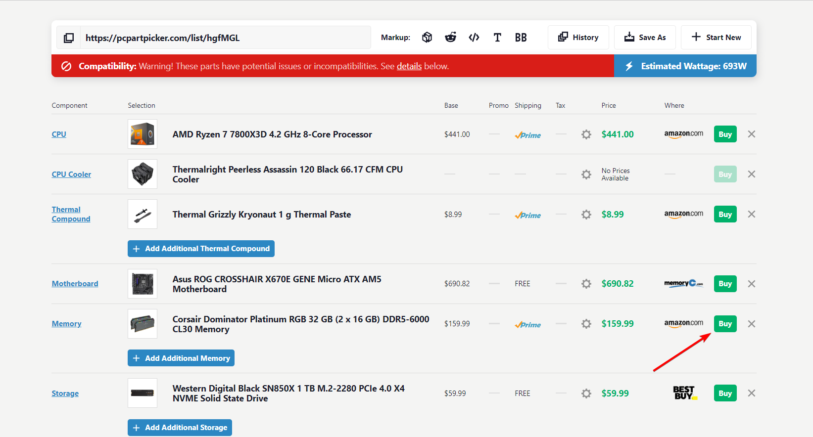 Кнопка Buy для перехода на сайт продавца для завершения покупки