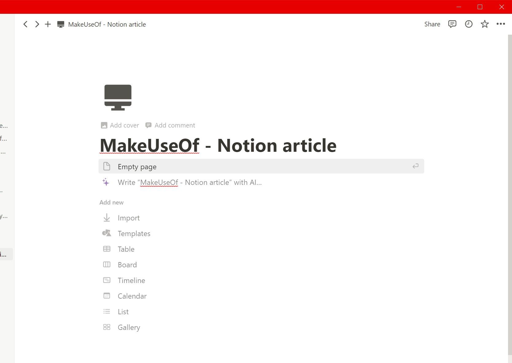 Значок успешно добавлен к странице в Notion.