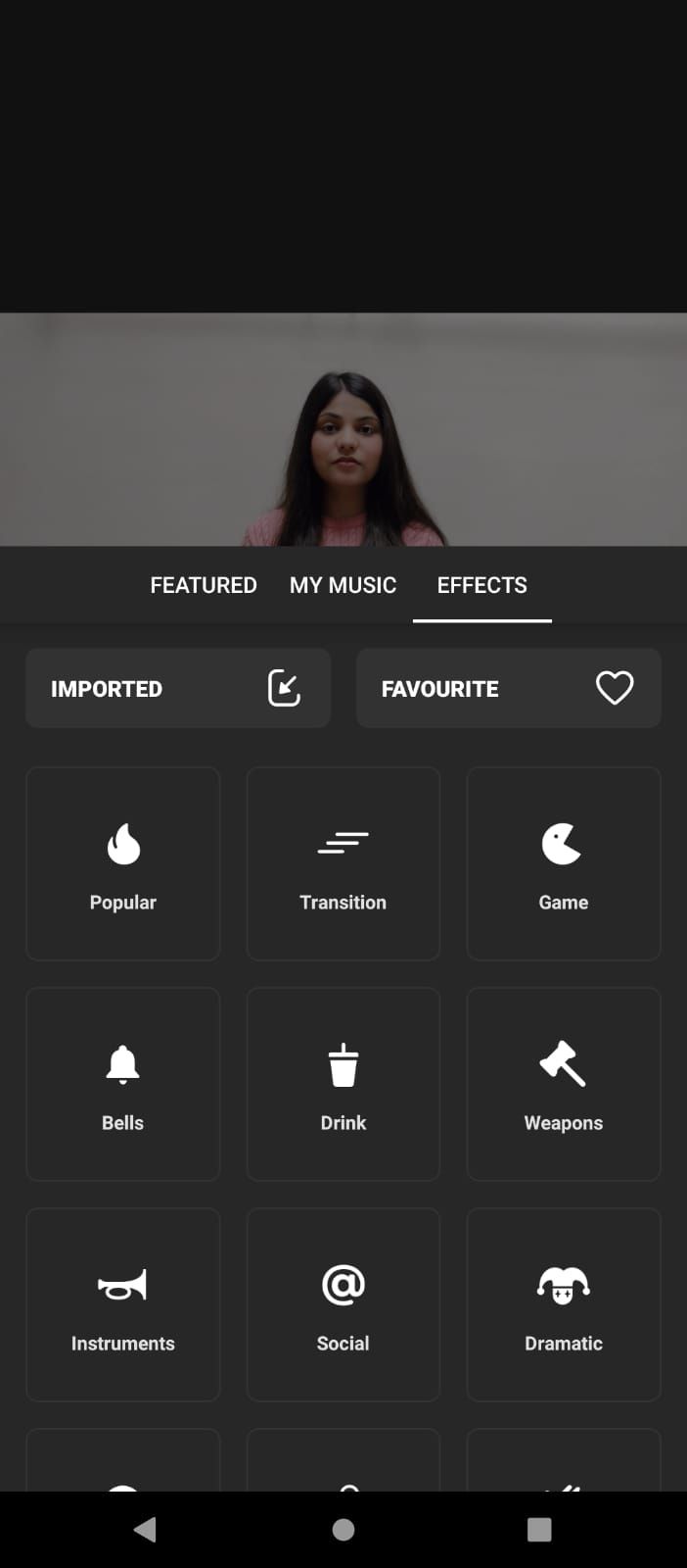 Раздел эффектов и звуков InShot