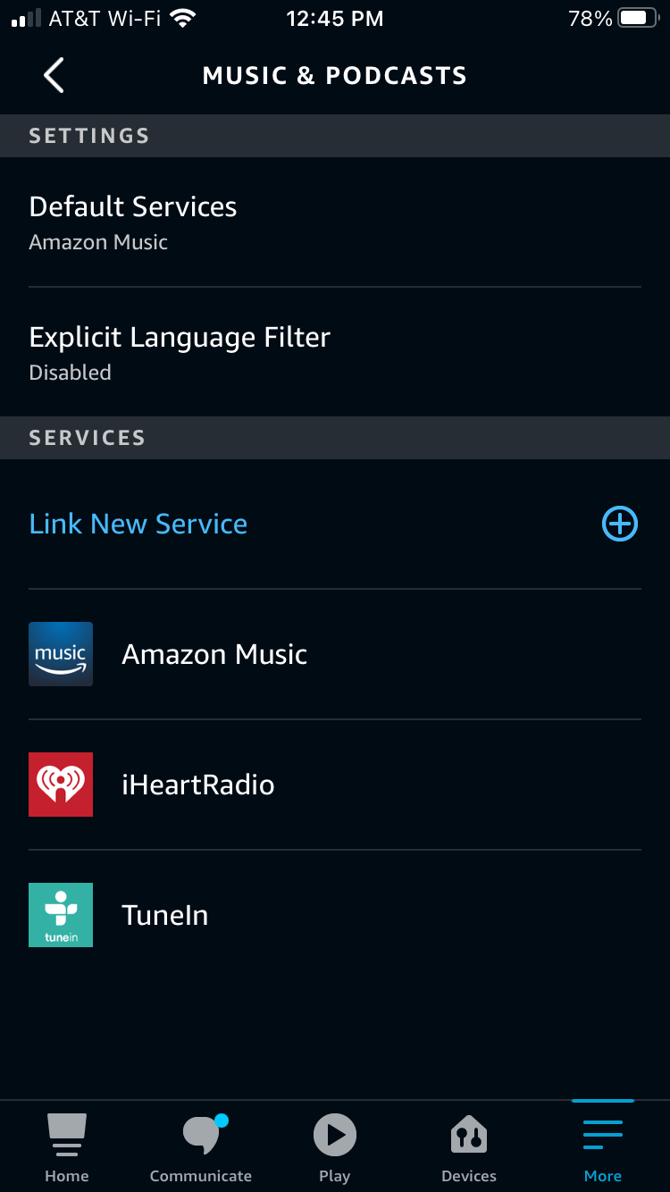 Связать новую службу в приложении Alexa