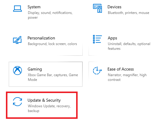 Раздел Обновление и безопасность в Параметрах Windows