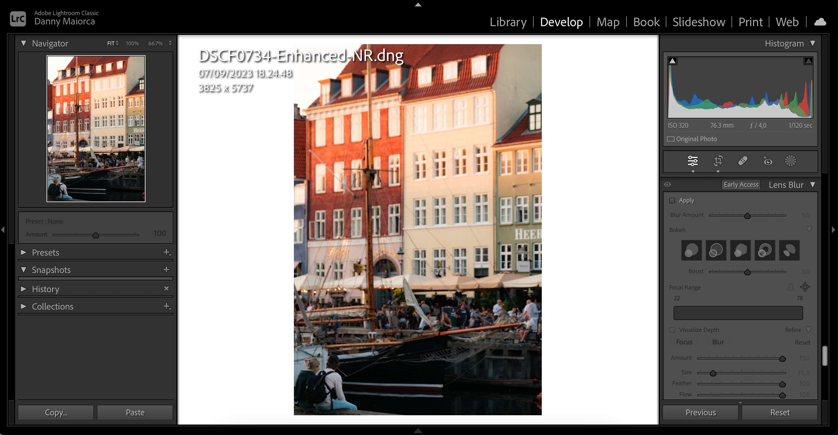 Кнопка Apply для Lens Blur в Adobe Lightroom