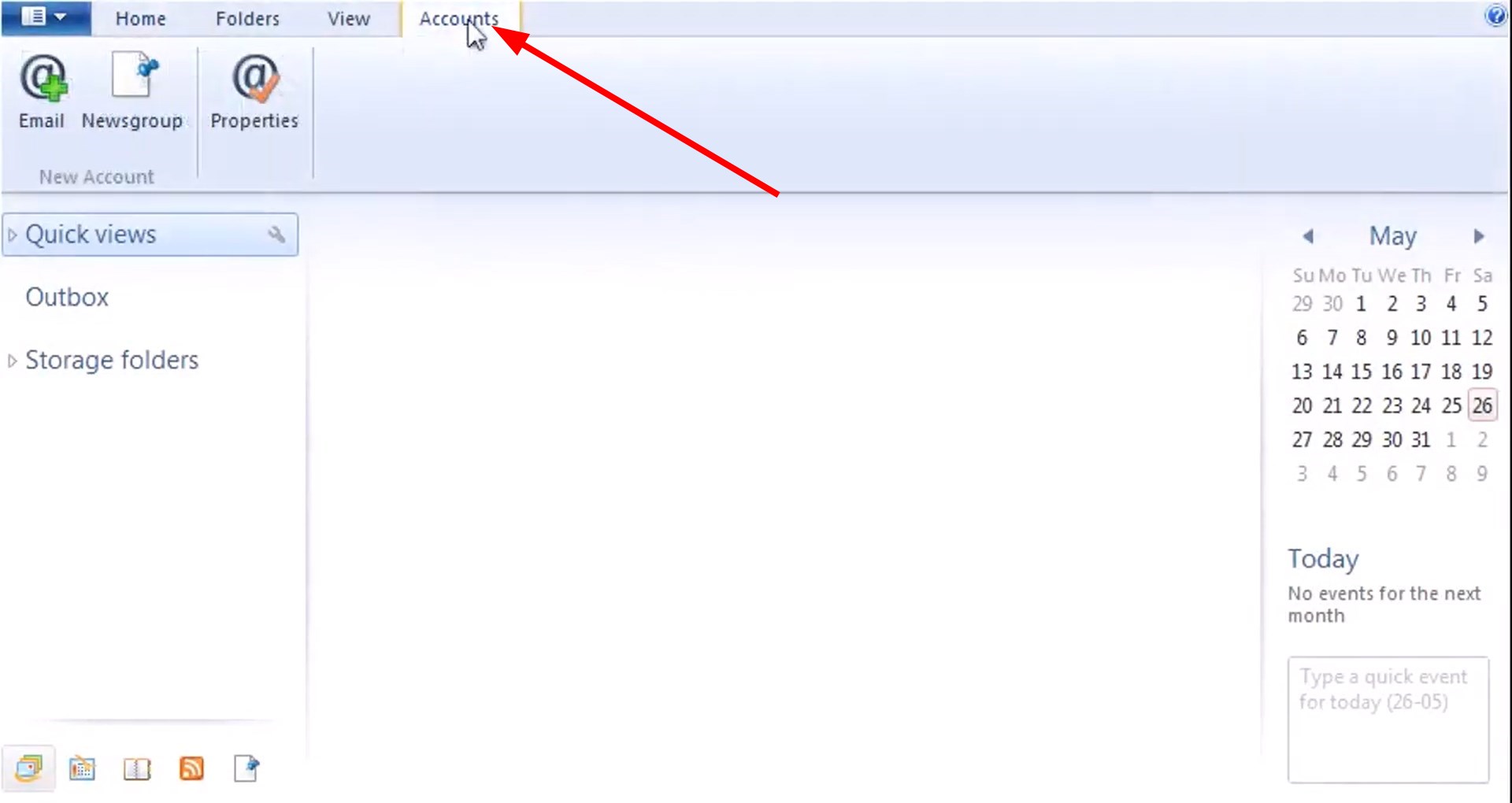 Вкладка 'Accounts' в Windows Live Mail