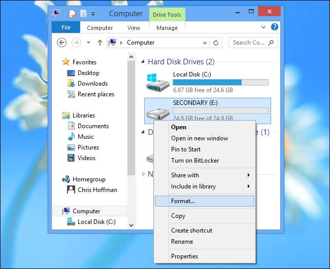 Форматирование диска в Windows 8