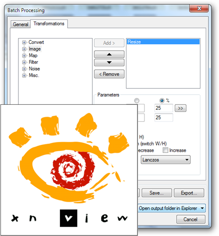 Массовое изменение размера фото в XnView