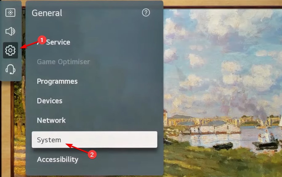 Меню Система в настройках LG