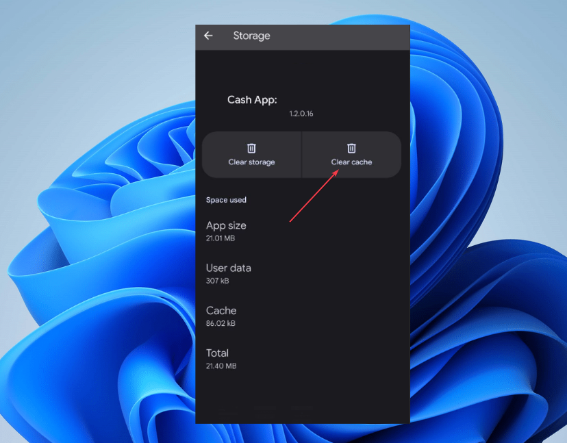 Опция очистки кэша для приложения