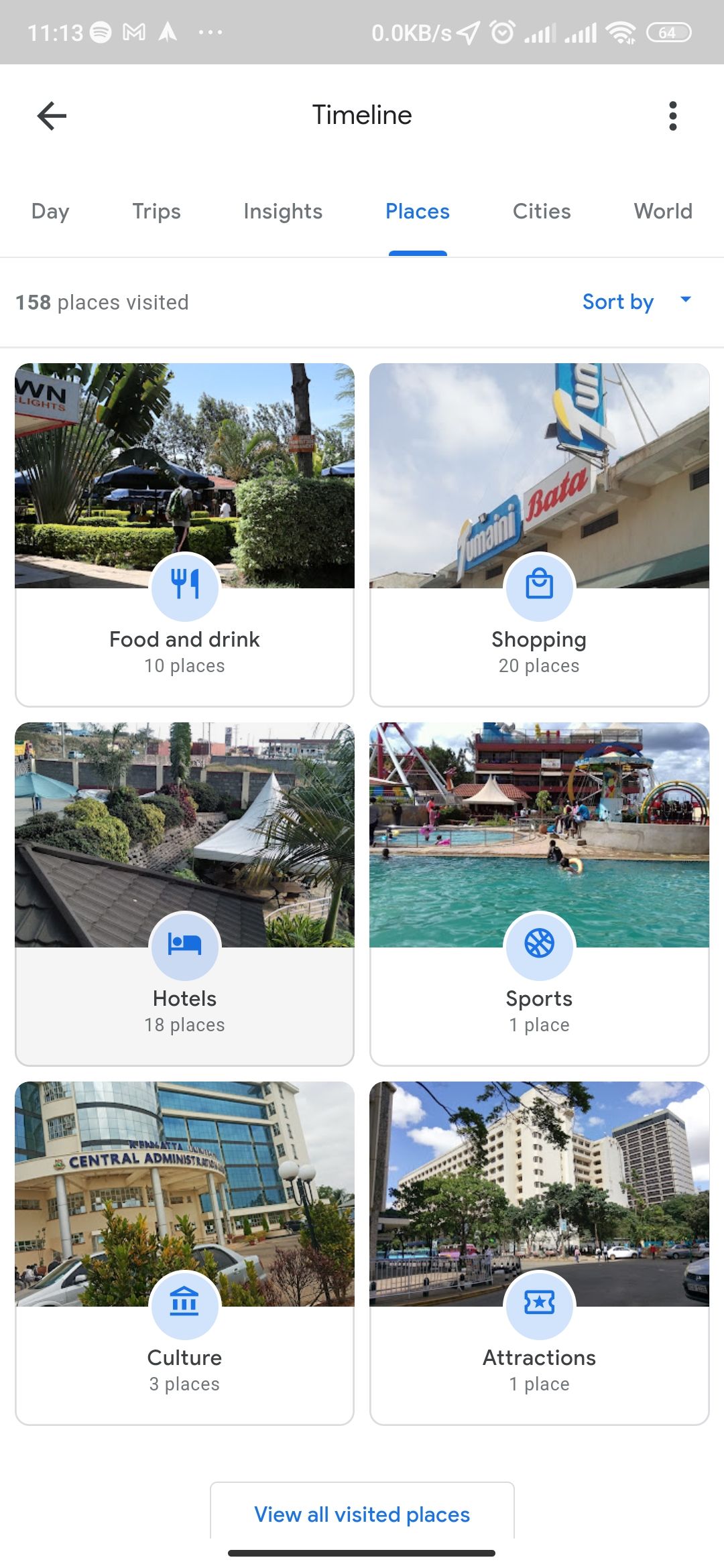 Вкладка «Места» в хронологии Google Maps