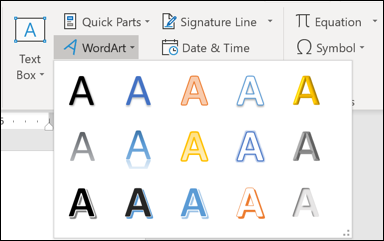 Выбор стиля WordArt в меню
