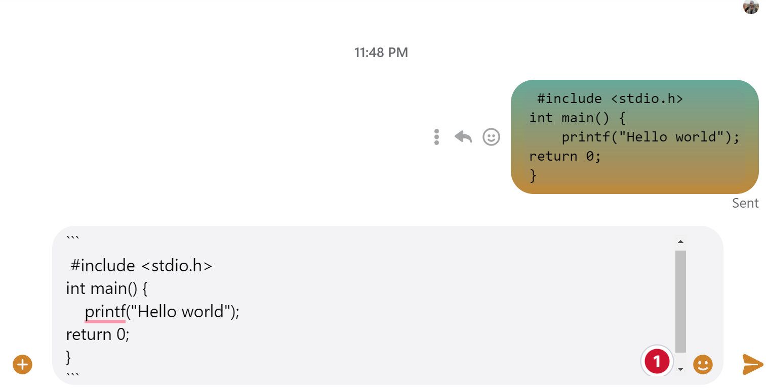 Демонстрация блока кода в Messenger