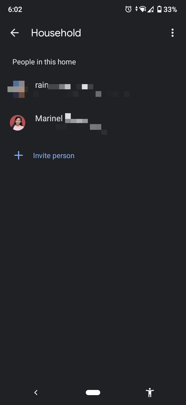 список участников дома в настройках Google Home
