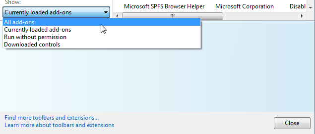 Список надстроек Internet Explorer