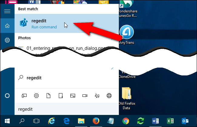 Запуск regedit из поиска
