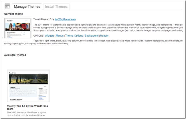 Меню Внешний вид → Темы в WordPress