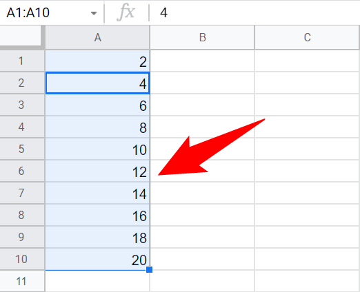 Результат заполнения чётных чисел.
