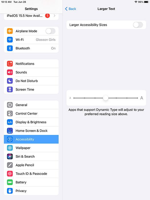 Ползунок для увеличения текста
