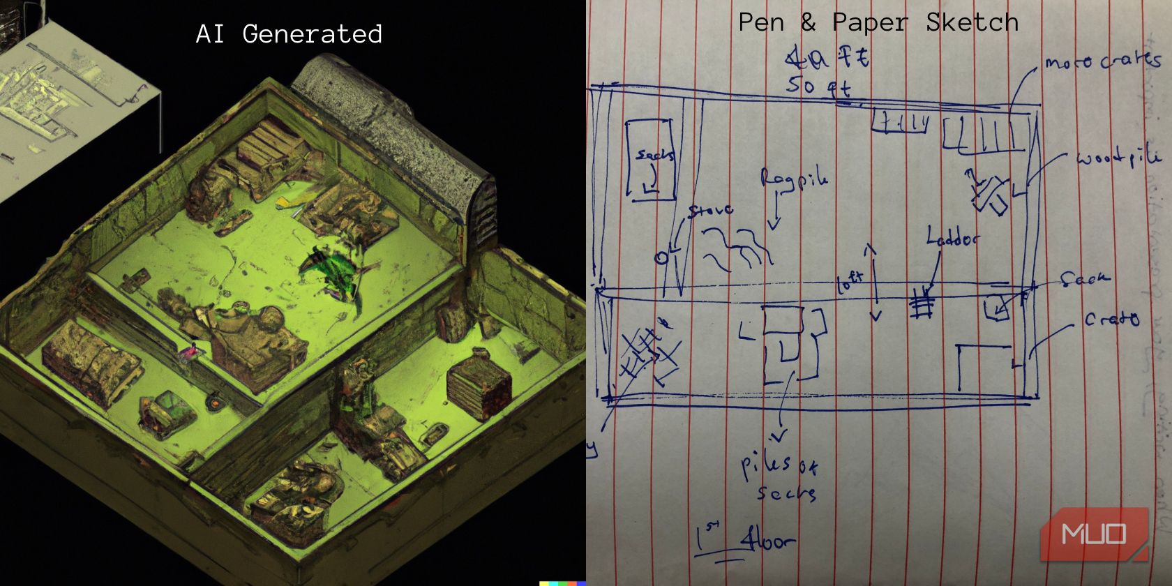 Battle map drafts of a warehouse