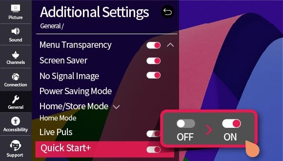 Параметр Быстрый запуск в настройках LG