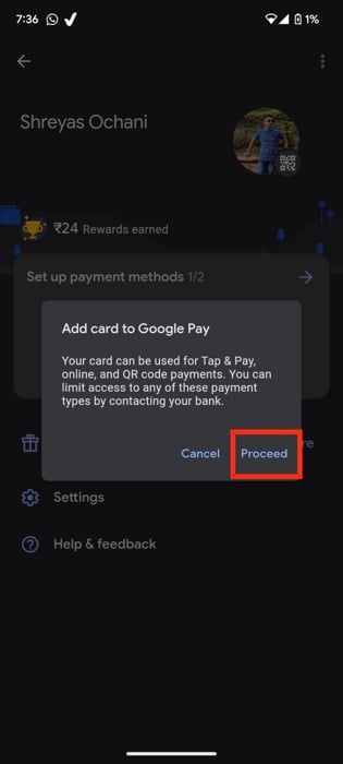 Форма добавления карты в Google Pay