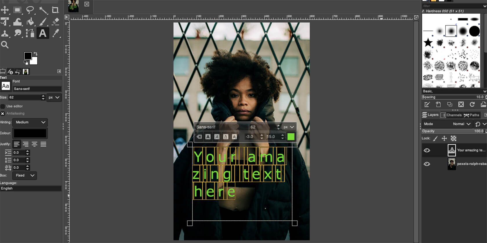 Добавление текста в GIMP