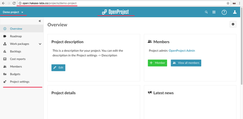 Просмотр демонстрационного проекта в OpenProject