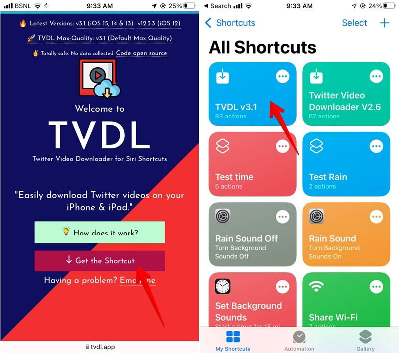 Установка ярлыка TVDL в приложении Ярлыки
