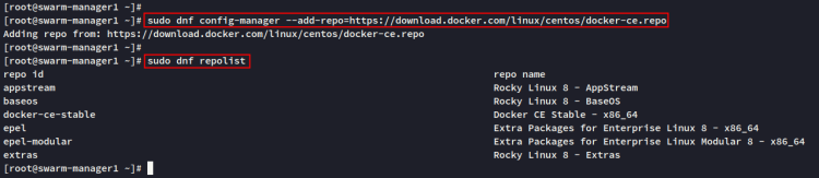 Снимок: список репозиториев, добавлен репозиторий Docker