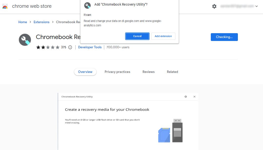 Страница расширения Chromebook Recovery Utility в Chrome Web Store