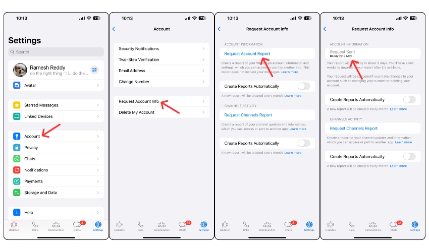 запрос отчёта whatsapp