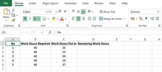 A spreadsheet in Excel.