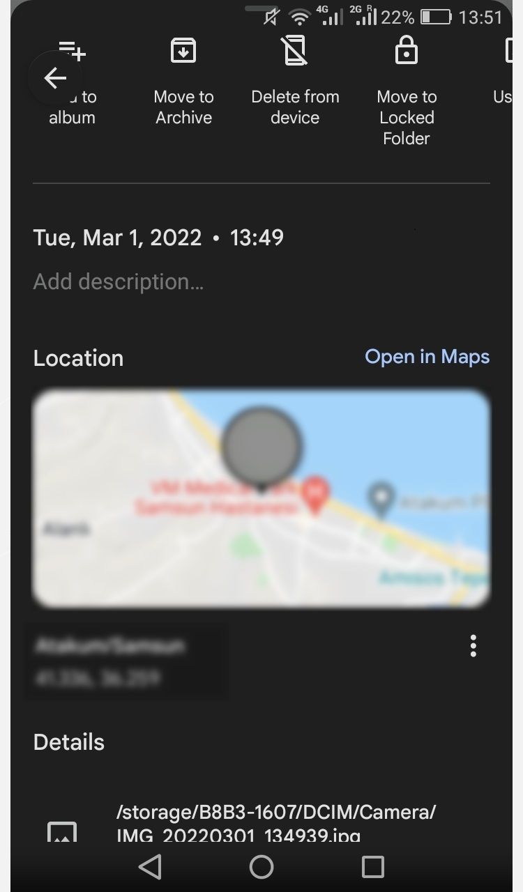 Photos app photo settings