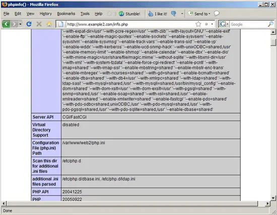 phpinfo() — путь к файлу конфигурации /var/www/web2/php.ini