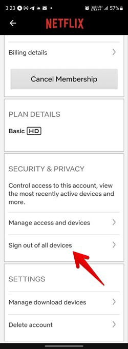 Опция выхода со всех устройств в мобильной версии