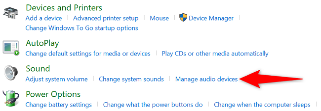 Нажмите «Управление аудиоустройствами».