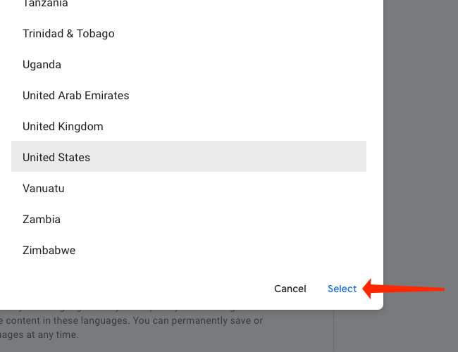 Подтвердите выбор страны