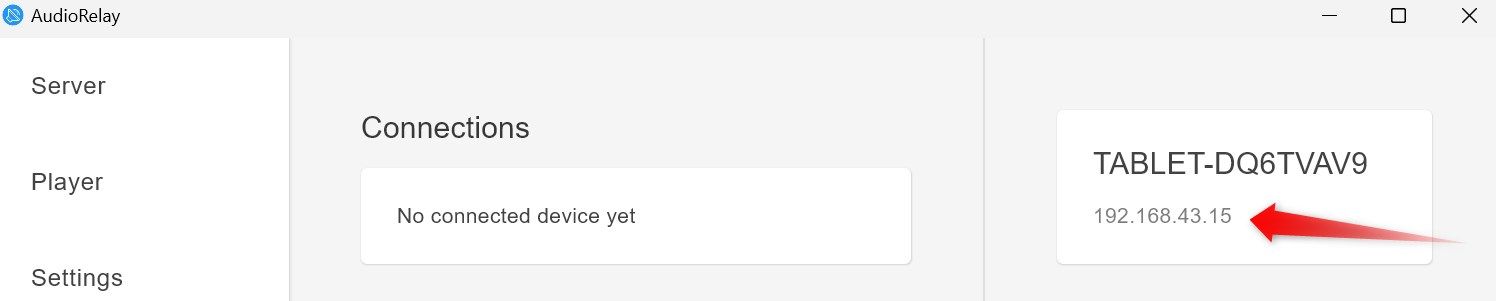 Проверка IP адреса компьютера в приложении AudioRelay.
