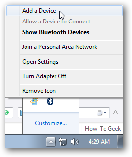 Меню добавления устройства Bluetooth