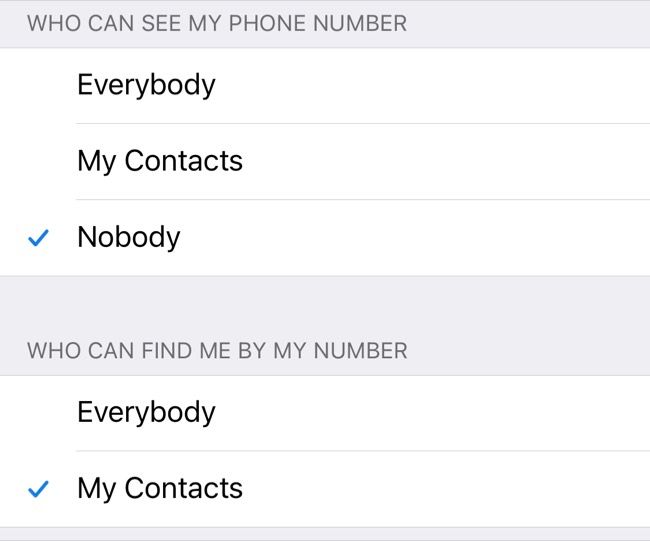 Экран настроек конфиденциальности Telegram: изменение, кто может найти вас по номеру телефона.