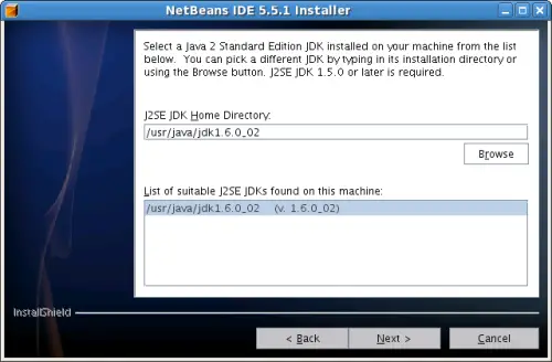Скриншот обнаружения Java SE 6 в установщике NetBeans
