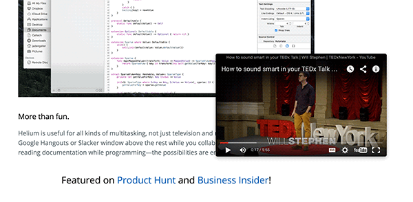 Пример плавающего окна с видео поверх рабочих окон