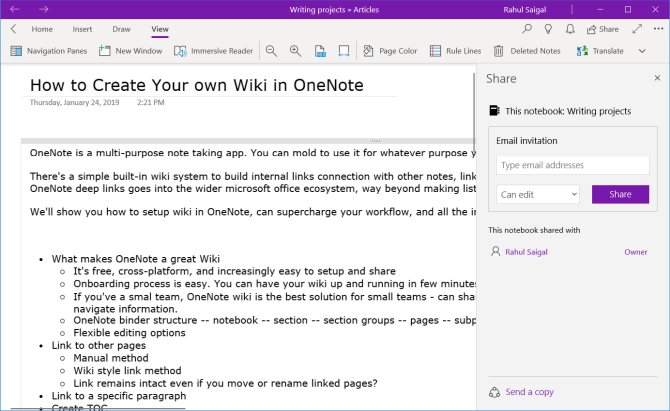 share notebook with OneNote for Windows 10
