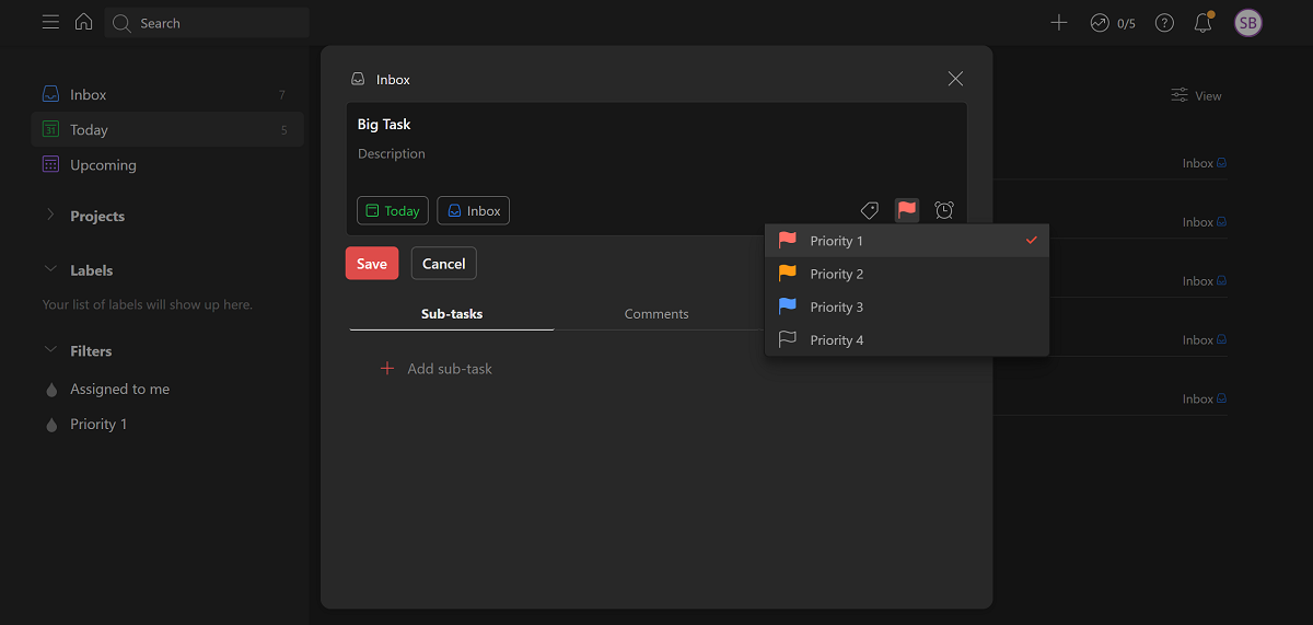 Скриншот меток приоритета в Todoist