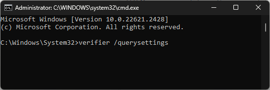 cmd_ verifier /querysettings