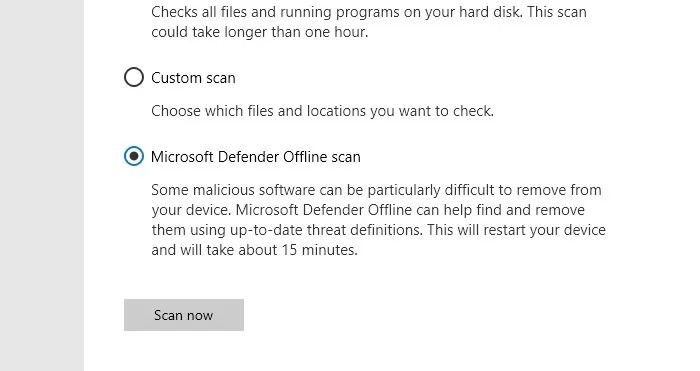 Сканирование Microsoft Defender Offline