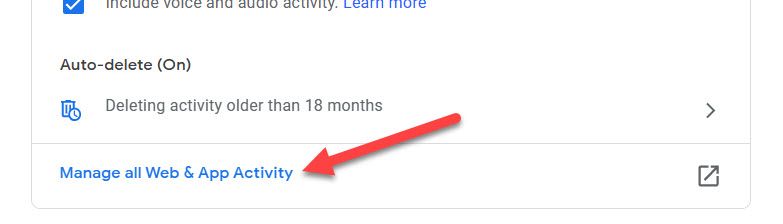 Нажмите «Управлять всеми данными в разделе Веб и приложения».